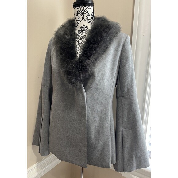 Banana Republic Gray Removable Faux Fur Collar Blazer Sz 4 Office Siren Mob Wife - Picture 3 of 15